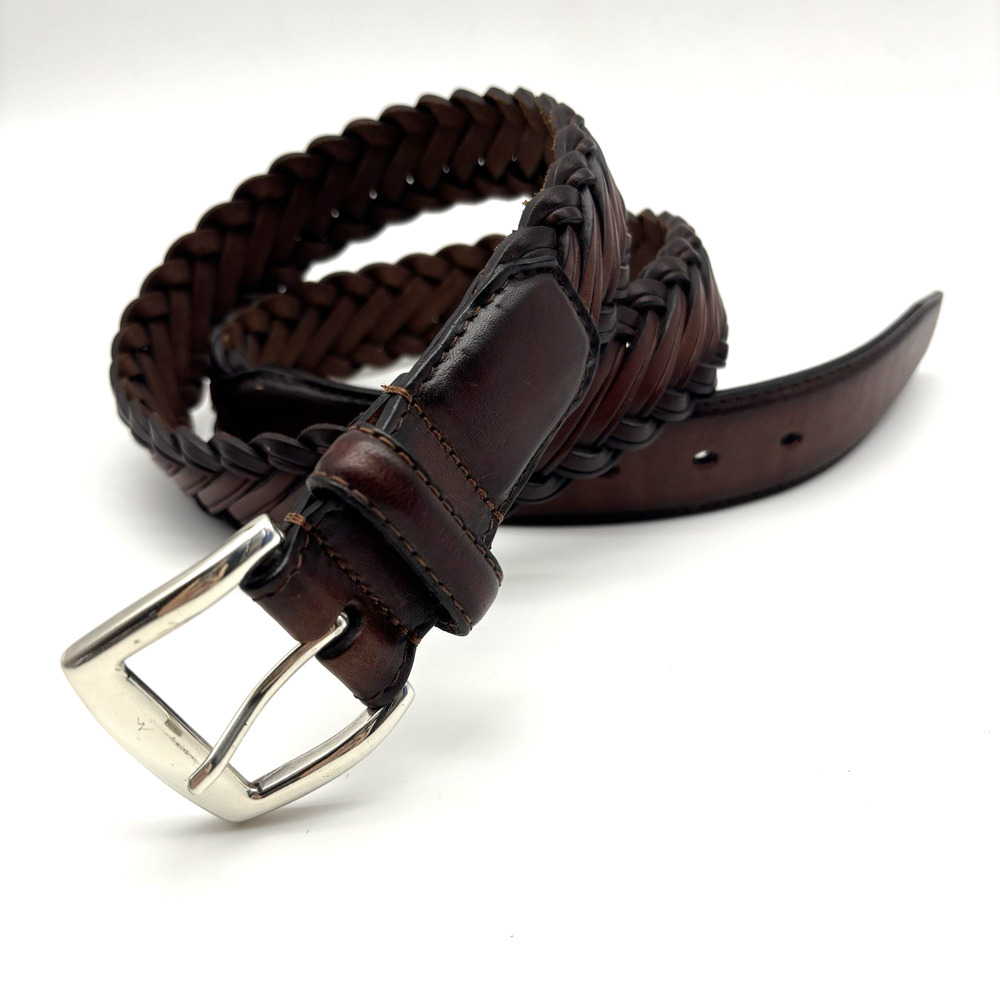 NEW Brighton M21175 Two-tone Brown Woven Genuine Leather Unisex Belt 35-39"